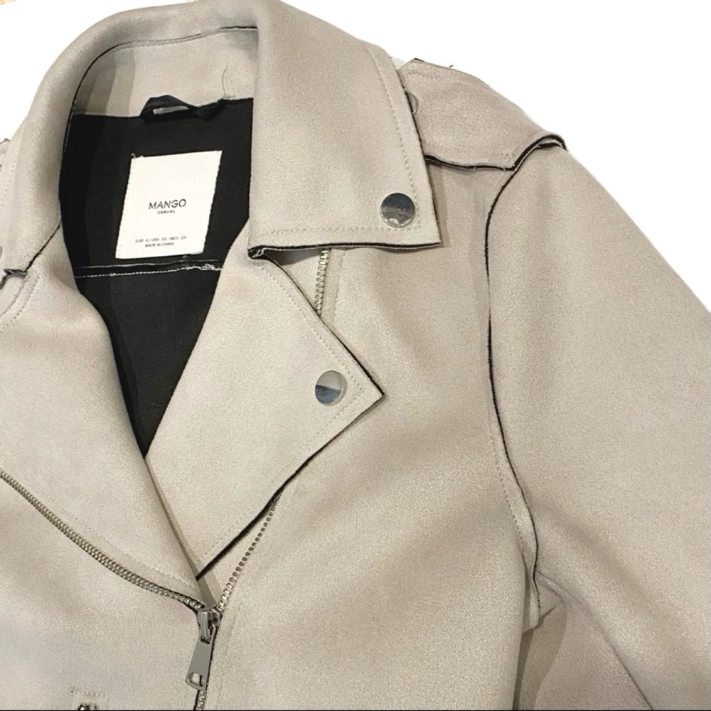 MANGO Cream Faux Suede Biker Moto Jacket - Picture 6 of 12